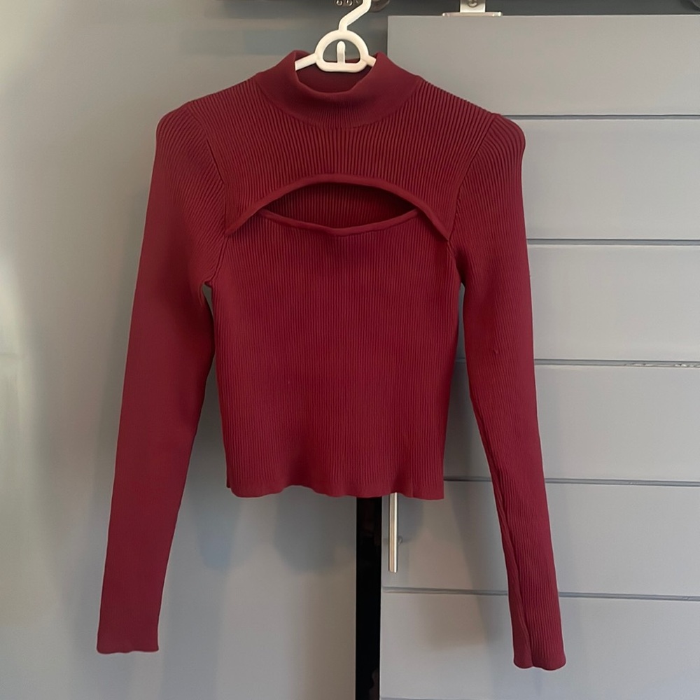BDG Burgundy Ribbed Long Sleeve Sweater